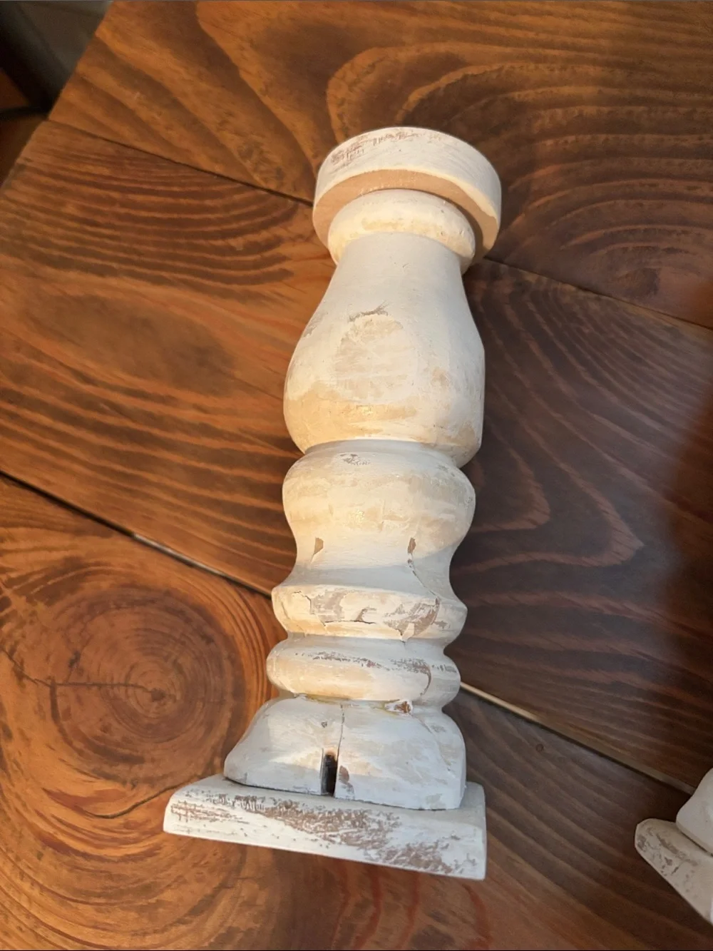 Rustic Distressed White Wood Candlestick Pair - Home Accents
